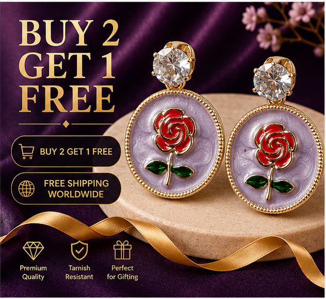 Gold Rose Medallion Drop Earrings – Lavender