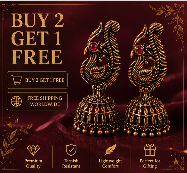 Oxidised Copper Peacock Jhumka with Pink Stone