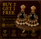 Antique Gold Black Stone Chandbali with Pearl Drops