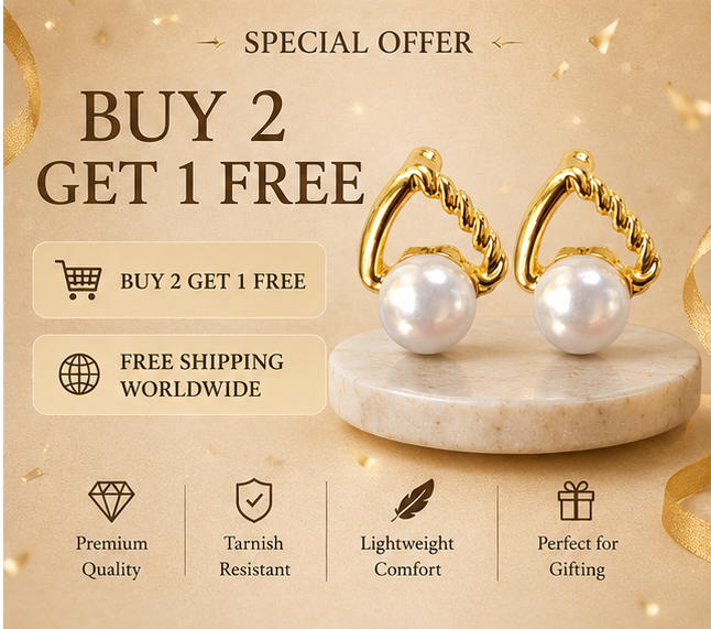 Gold Twisted Arc Pearl Stud Earrings