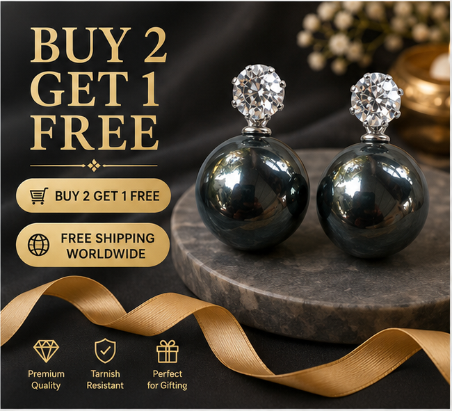 Silver Black Pearl Stud Earrings