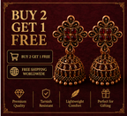 Copper Flower Stud Cage Jhumka – Red Stone