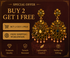 Antique Copper Navratna Multi-Stone Fan Drop Earrings