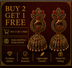 Copper Paisley Peacock Jhumka – Red Stone