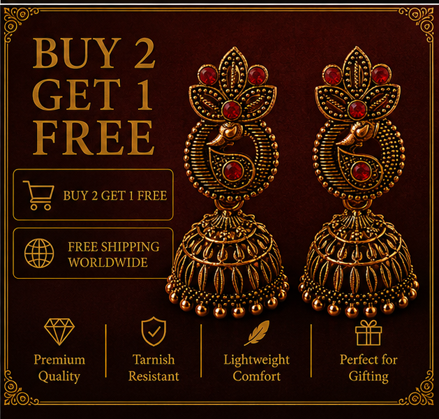 Copper Paisley Peacock Jhumka – Red Stone