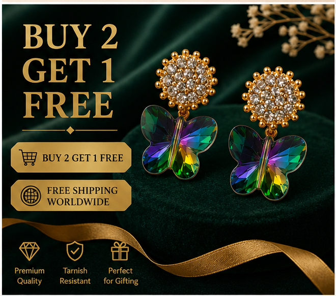 Gold Emerald Butterfly Crystal Earrings