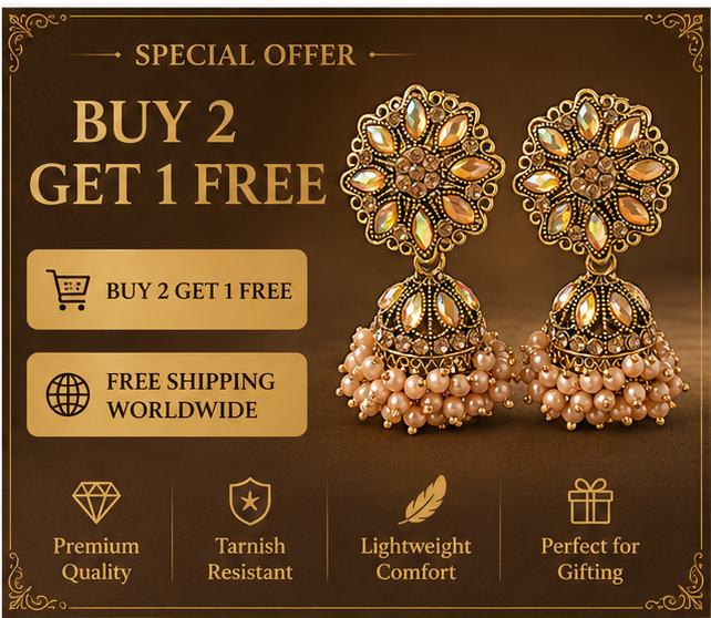Antique Gold Aurora Crystal Flower Stud Jhumka with Pearls