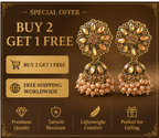Antique Gold Aurora Crystal Flower Stud Jhumka with Pearls