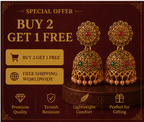 Antique Gold Floral Stud Dome Jhumka with Multi-Stone & Pearl Drops