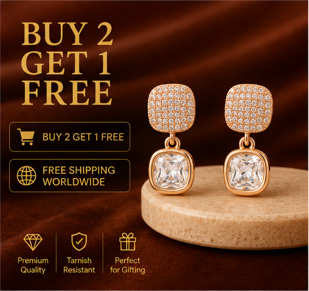 Rose Gold Cushion Crystal Drop Earrings