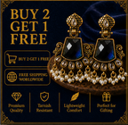 Antique Gold Deep Blue Stone Chandbali with Kundan & Pearls