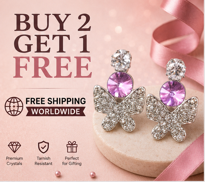 Silver Pavé Butterfly Crystal Drop Earrings