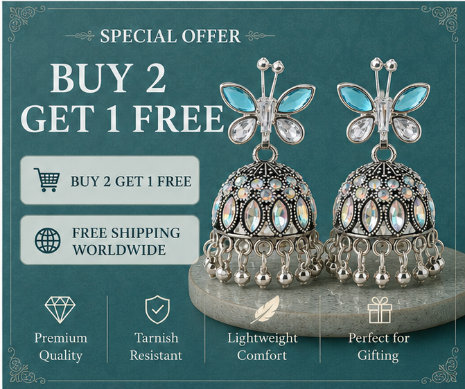 Oxidised Silver Blue Butterfly Stud Aurora Jhumka