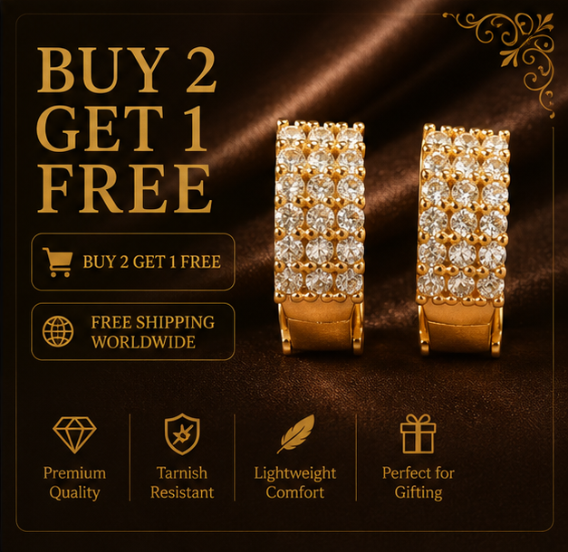 Gold Pavé Crystal Huggie Hoop Earrings model 1