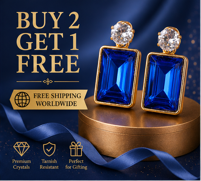 Gold Sapphire Blue Crystal Drop Earrings