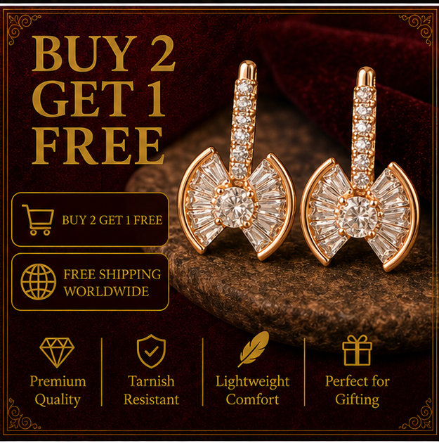 Rose Gold Bow Crystal Leverback Drop Earrings
