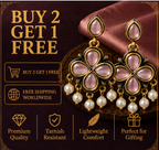 Antique Gold Lavender Clover Drop Earrings with Pearl Fringe