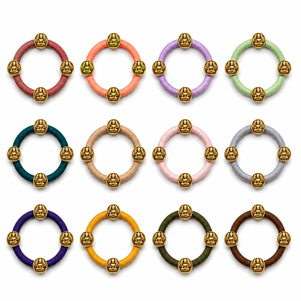 Antique Temple Coin Hair Ties Set of 12 – Multicolor Elastic Ponytail Holders & Hair Bands for Women & Girls