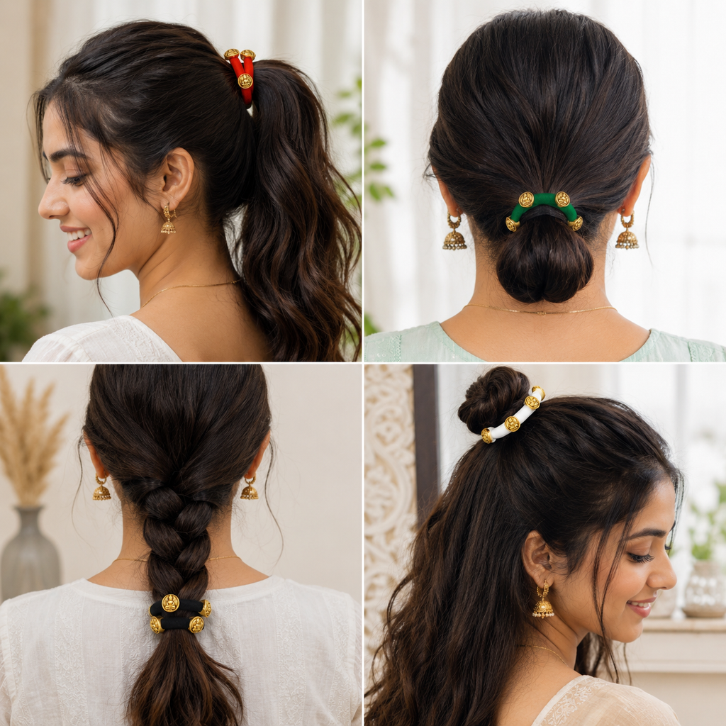 Antique Temple Coin Hair Ties Set of 12 – Multicolor Elastic Ponytail Holders & Hair Bands for Women & Girls