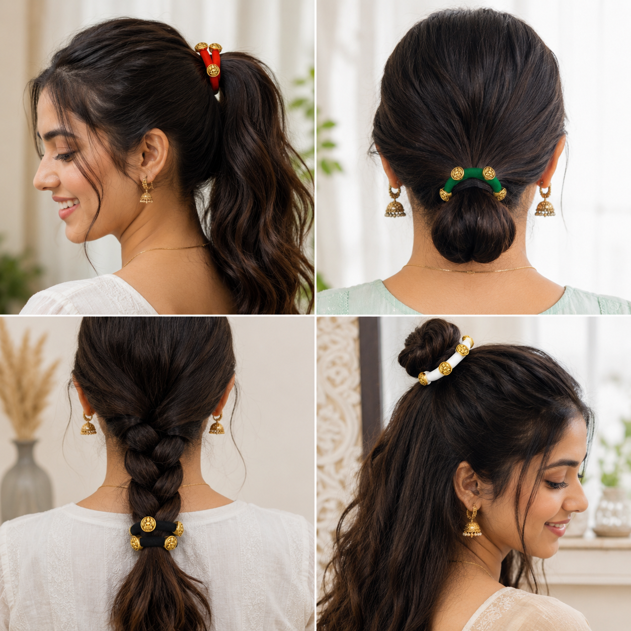 Antique Temple Coin Hair Ties Set of 12 – Multicolor Elastic Ponytail Holders & Hair Bands for Women & Girls