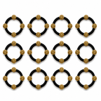Antique Temple Coin Hair Ties Set of 12 – Black Elastic Ponytail Holders & Hair Bands for Women & Girls