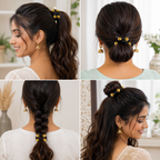Antique Temple Coin Hair Ties Set of 12 – Black Elastic Ponytail Holders & Hair Bands for Women & Girls