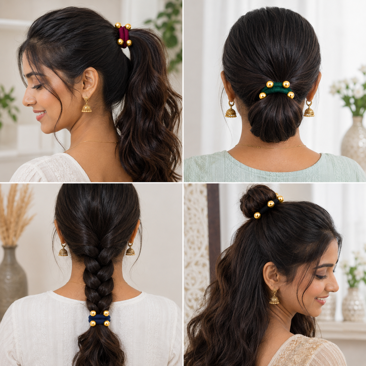 Golden Pearl Hair Ties Set of 12 – Multicolor Elastic Ponytail Holders & Hair Bands for Women & Girls