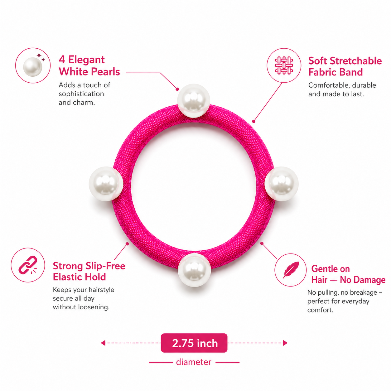 Pearl Hair Ties Set of 12 – Multicolor Elastic Ponytail Holders & Hair Bands for Women & Girls