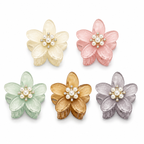 Pearl Flower Hair Claw Clips Set of 5 – Multicolor Plumeria Floral Hair Accessories for Women & Girls