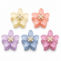 Pearl Flower Hair Claw Clips Set of 5 – Multicolor Plumeria Floral Hair Accessories for Women & Girls