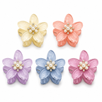 Pearl Flower Hair Claw Clips Set of 5 – Multicolor Plumeria Floral Hair Accessories for Women & Girls
