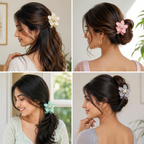 Pearl Flower Hair Claw Clips Set of 5 – Multicolor Plumeria Floral Hair Accessories for Women & Girls