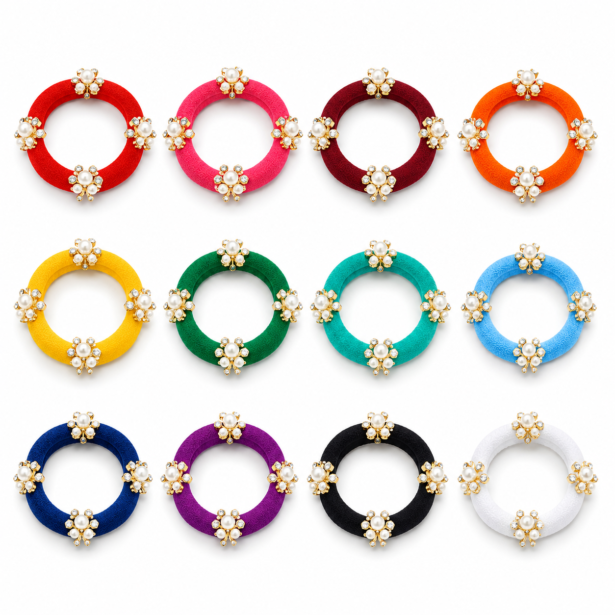Pearl Flower Hair Ties Set of 12 – Multicolor Elastic Ponytail Holders & Hair Bands for Women & Girls