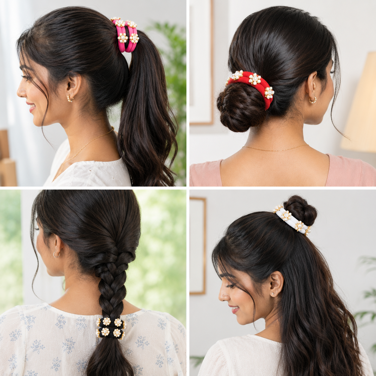 Pearl Flower Hair Ties Set of 12 – Multicolor Elastic Ponytail Holders & Hair Bands for Women & Girls
