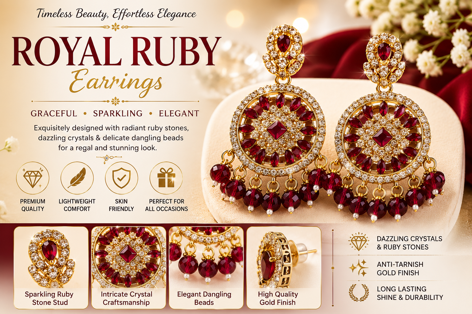 Maroon Round American Diamond Chandbali Earrings