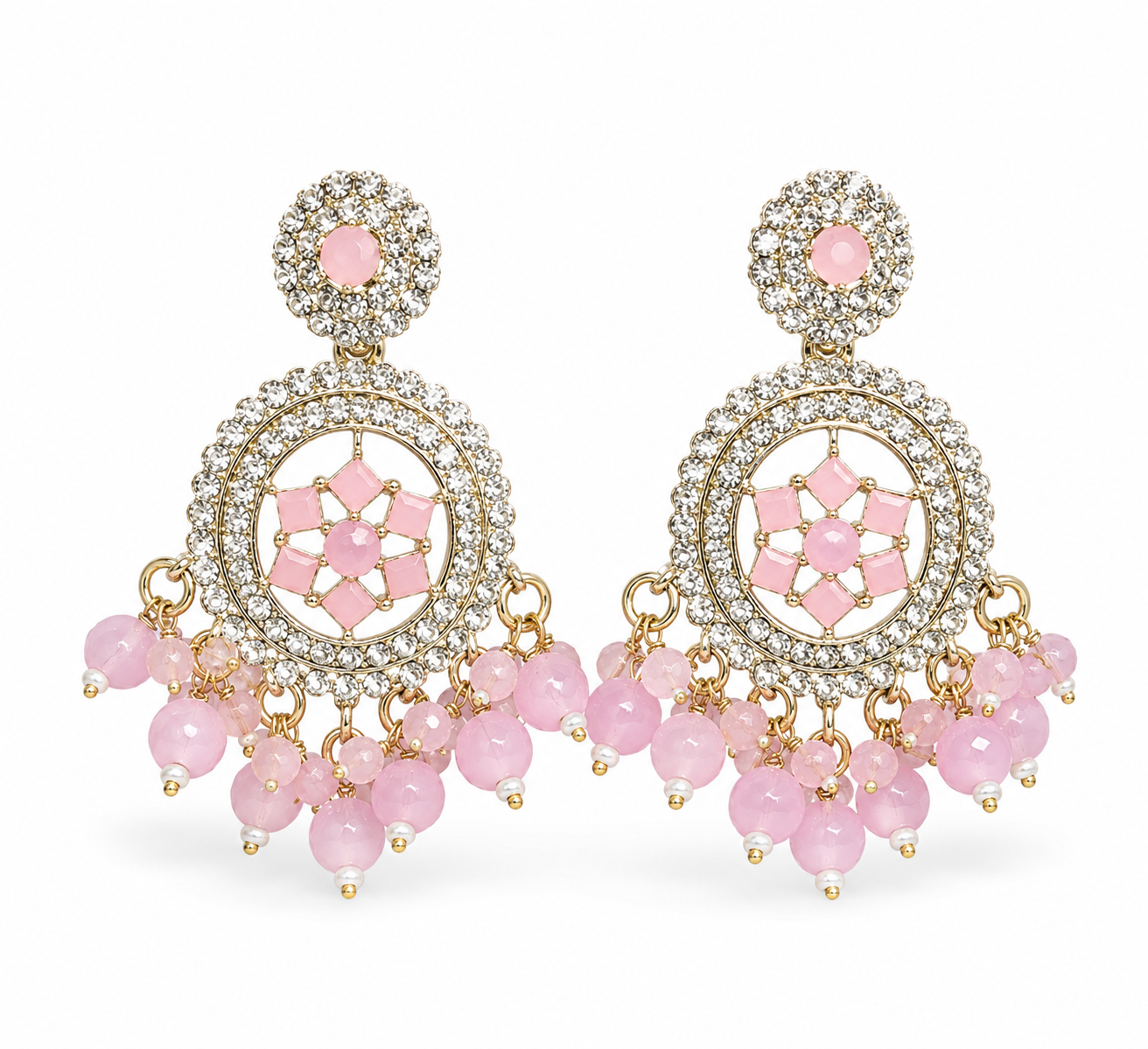 Blush Pink American Diamond Chandbali Earrings