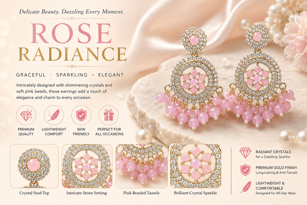 Blush Pink American Diamond Chandbali Earrings