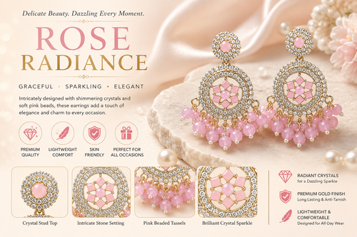 Blush Pink American Diamond Chandbali Earrings