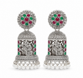 Oxidised Silver Temple Jhumka Earrings - Radha Krishna Motif