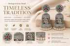 Oxidised Silver Temple Jhumka Earrings - Radha Krishna Motif