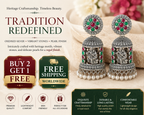 Oxidised Silver Temple Jhumka Earrings - Radha Krishna Motif