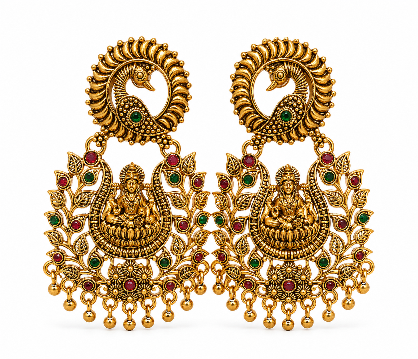 Antique Gold Lakshmi Temple Chandbali Earrings