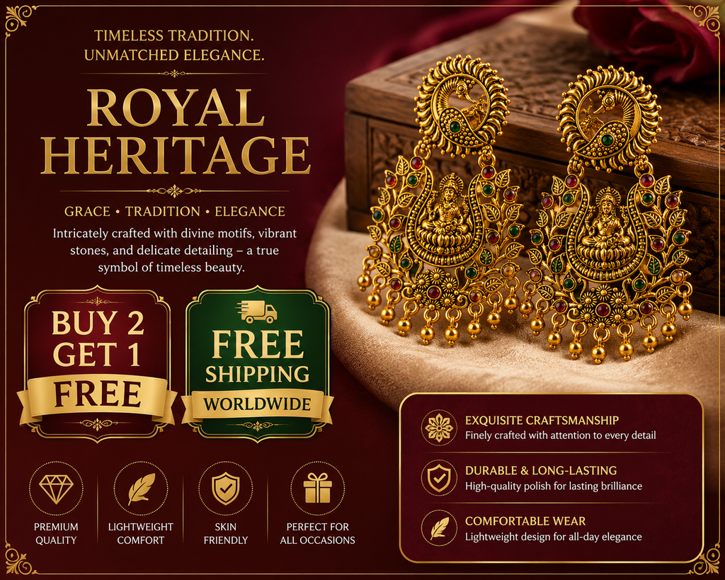 Antique Gold Lakshmi Temple Chandbali Earrings