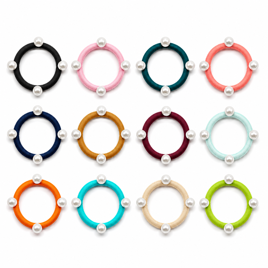 Pearl Hair Ties Set of 12 – Multicolor Elastic Ponytail Holders & Hair Bands for Women & Girls