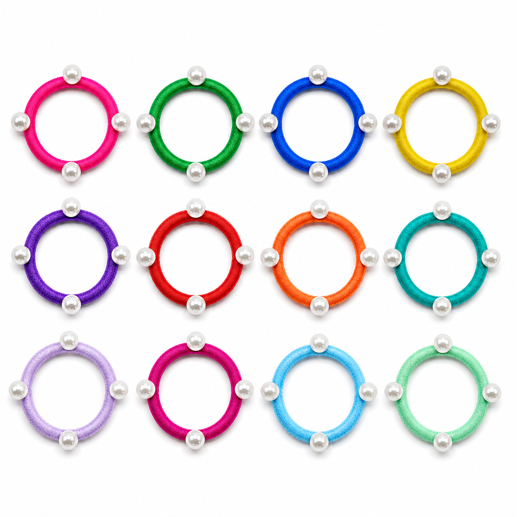 Pearl Hair Ties Set of 12 – Multicolor Elastic Ponytail Holders & Hair Bands for Women & Girls