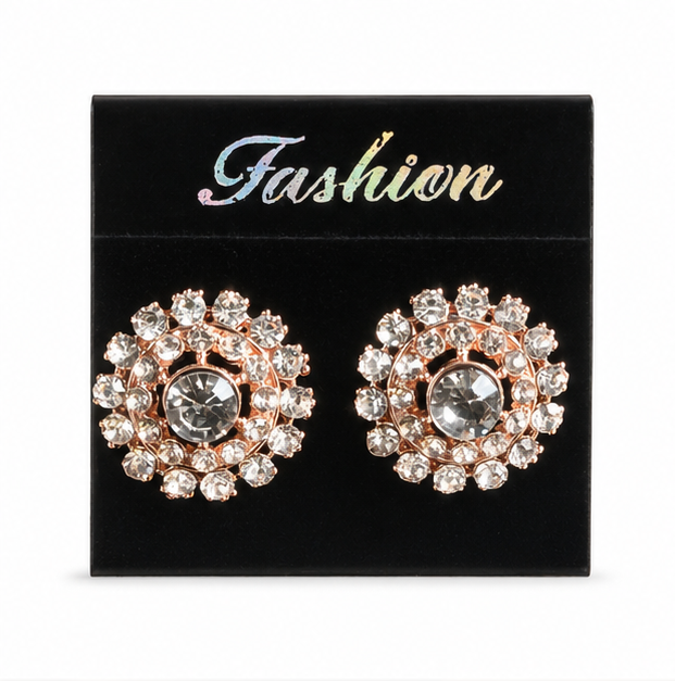 Rose Gold Crystal Floral Statement Stud Earrings