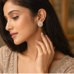 Rose Gold Crystal Floral Statement Stud Earrings