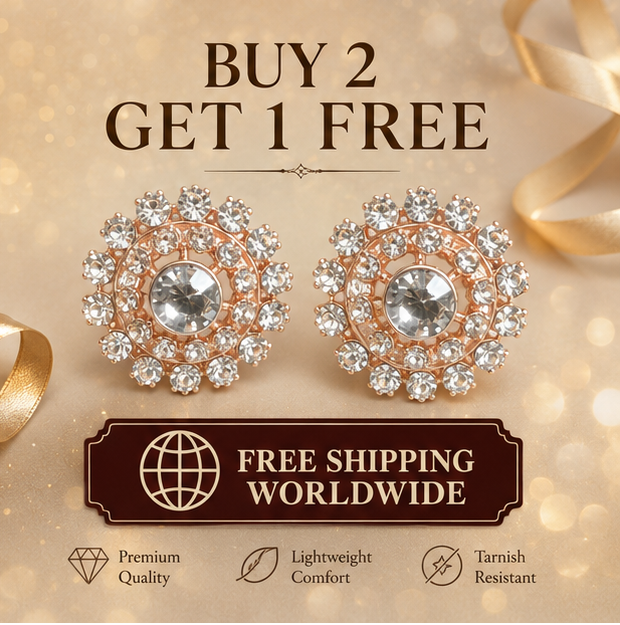 Rose Gold Crystal Floral Statement Stud Earrings