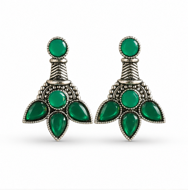 Crystal Floral Silver Statement Stud Earrings