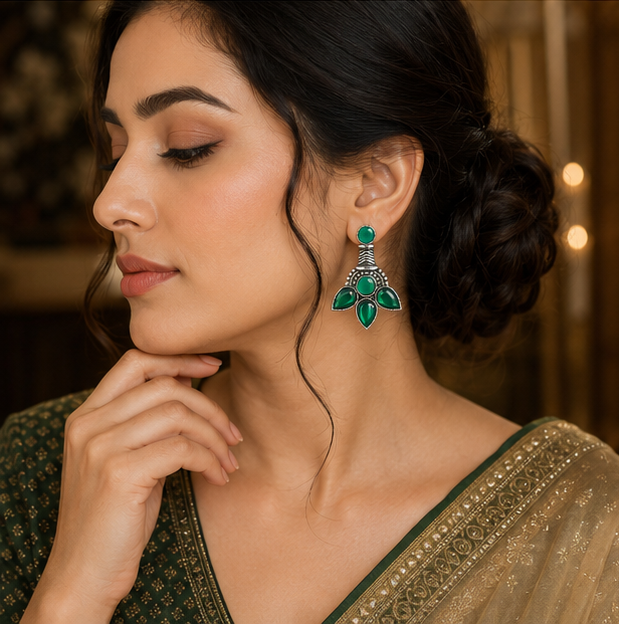 Crystal Floral Silver Statement Stud Earrings